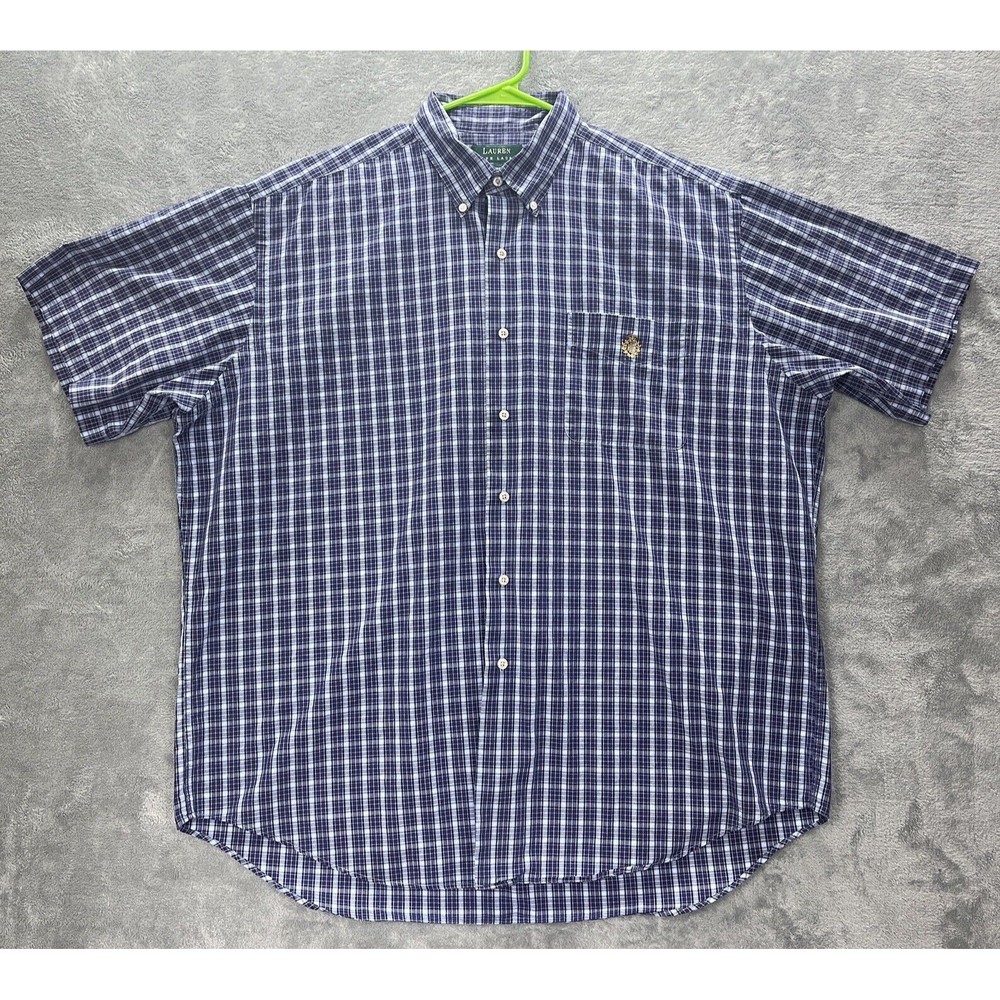 Lauren Ralph Lauren Shirt Mens XL Blue Plaid Big & Tall Button Down Short Sleeve